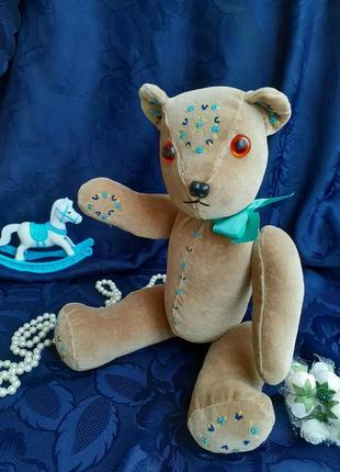 Медведь мишка ручная работа игрушка винтаж плюшевый с вышивкой эксклюзивный интерьерный9 фото