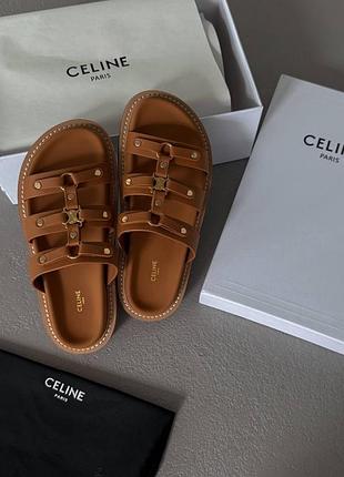 Жіночі шльопанці в стилі celine tippi leather slide sandals tan