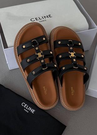 Жіночі шльопанці в стилі celine tippi leather slide sandals black