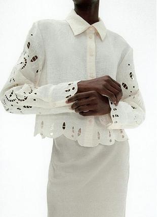 H&m невероятная блузка блуза рубашка вышиванка кружево прошва перфорация h&m, р.xs