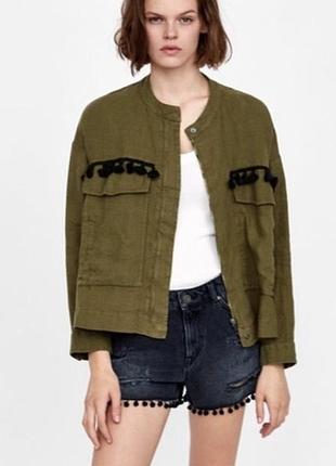 Куртка бомбер zara з льону лляний бомбер вітровка куртка из льна
