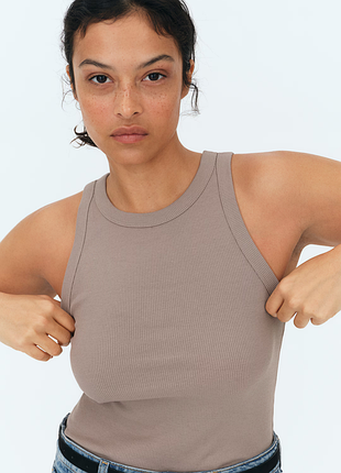 Базова 100% котон однотонна майка в рубчик h&m 1270854003