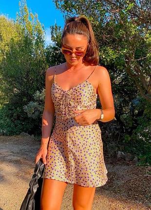 Мини платье в цветочный принт от zara на тонких бретелях, вискозное платье в бельевом стиле