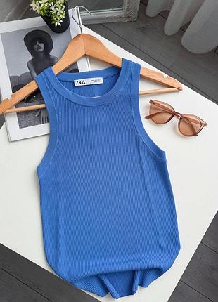 Синя майка в рубчик zara • топ зара