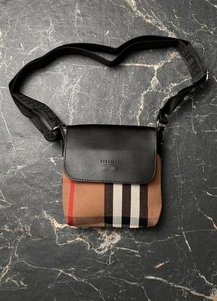 Мессенджер кожа + трикотаж burberry чёрный в клетку (1738355110).