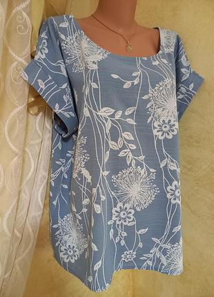 Жіноча блуза 42% льон 58% котон блакитний колір квітковий принт xl-xxl