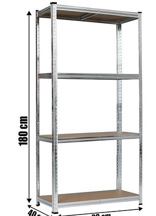 Стеллаж металлический 180х90х40 4 полки, нагрузка 150кг - на полку (серый)
