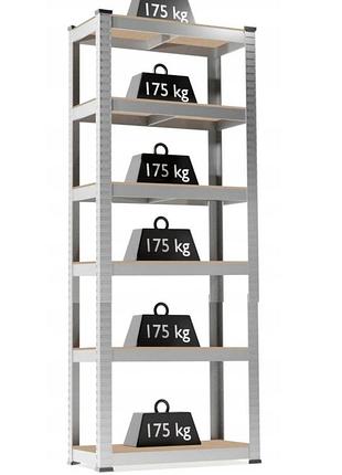 Стелаж металевий 200x90x40 6 полиць, навантаження 175кг - на полицю (сірий)