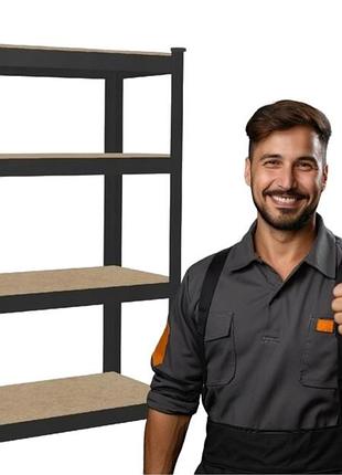 Стеллаж металлический 150x70x30 4 полки, нагрузка 175кг - на полку (черный)