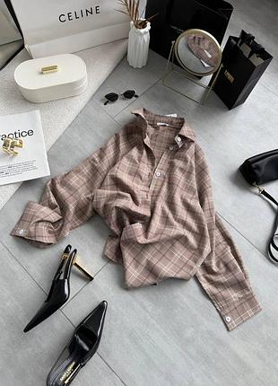 Жіноча сорочка в клітинку клітчата клітку картата оверсайз вільного крою якісна зручна дихаюча сіра