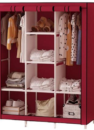 Шкаф тканевый 3 секции складной с каркасом storage wardrobe 175 х 130 х 45 см. цвет: красный