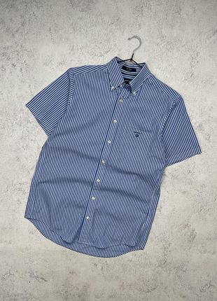 Легка блакитна теніска gant в полоску, лого, логотип, в смужку, шведка, сорочка короткий рукав