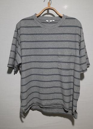 Футболка uniqlo в полоску з кишенькою , м оверсайз 100% бавовна
