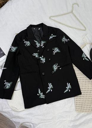 Чорний двобортний блейзер з бавовни та вовни від red valentino