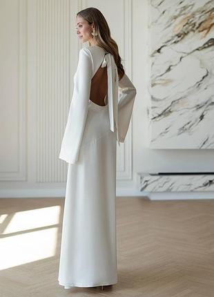 4 цвета! женское атласное платье макси с открытой спиной, с разрезом, длинное платье, туника7 фото