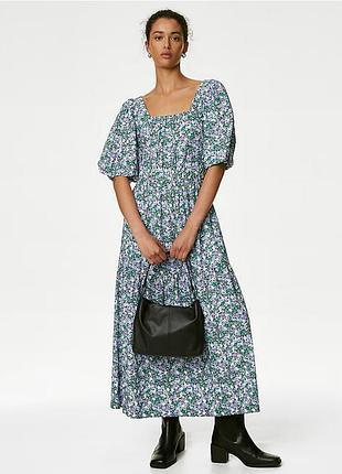 Платье миди в цветах marks & spencer лен хлопок вискоза