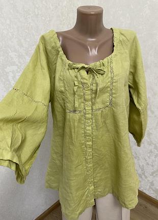 Льняна сорочка рубаха широкий рукав з прошвою квадратний виріз каре