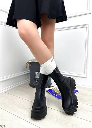 ▪️челсі висока тракторна танкетка платформа жіночі чорні ботинки черевики чоботи еко шкіра женские черные сапоги высокая танкетка платформа эко кожа