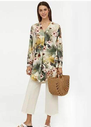 Подовжена блуза, туніка h&m, птахи, віскоза