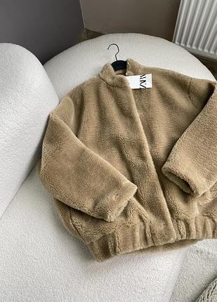 Тепла курточка zara, бомбер teddy zara, куртка з хутром зара