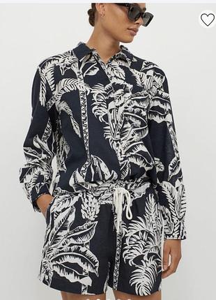 H&m комплект костюм сорочка та шорти в тропічний принт льон