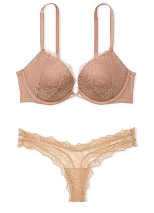 Victorias secret комплект белья трусики и бюстгальтер двойной пуш-ап very sexy bombshell rose lace