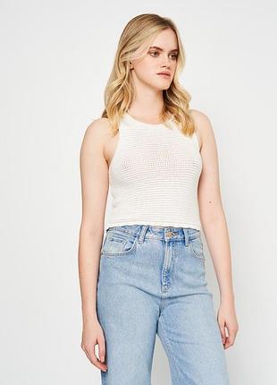 Топ женский вязаный stradivarius бело-бежевый 100% хлопок xs новый с биркой