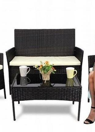 Комплект мебели изо ротанга (диван + 2 кресла + стол) для сада кафе террасы, коричневый