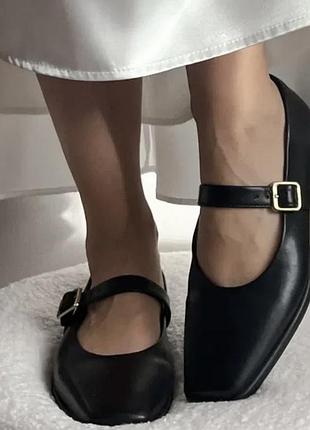 Чорні балетки massimo dutti з натуральної шкіри mary jane мери джейн туфли шкіряні 39