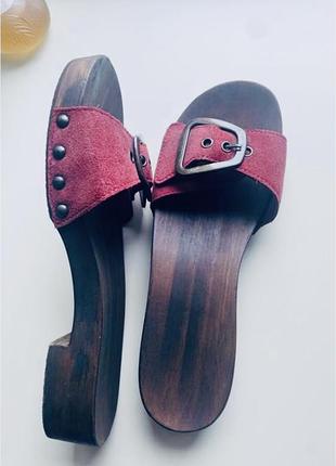 Замшевые сабо шлепанцы на деревянной подошве! !!