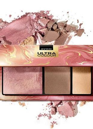 3-в-1 палетка для макіяжу обличчя: рум'яна, бронзер, хайлайтер avon (golden hour)