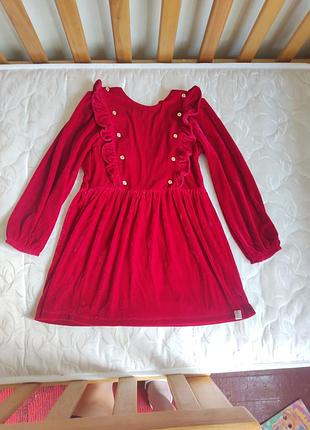 Красное велюровое платье