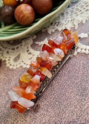 🔺💗💎 средняя заколка для волос из натурального камня сердолик