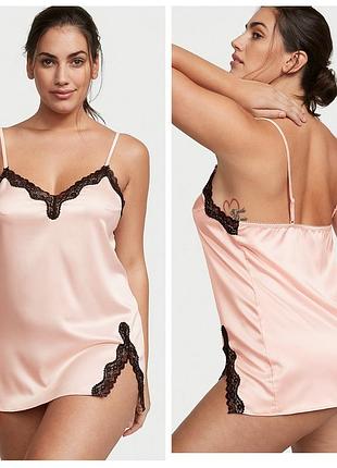 Victoria´s victorias secret виктория сикрет сатиновая ночнушка satin lace-trim mini slip dress