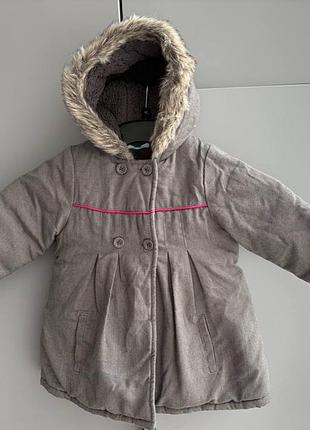 Теплая зимняя детская куртка пальто с капюшоном 18 мес, 80/48, 81 см