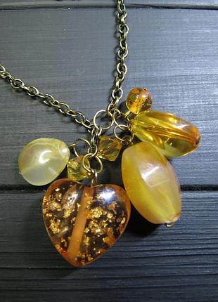 Кулон колье из искусственного янтаря, бурштин