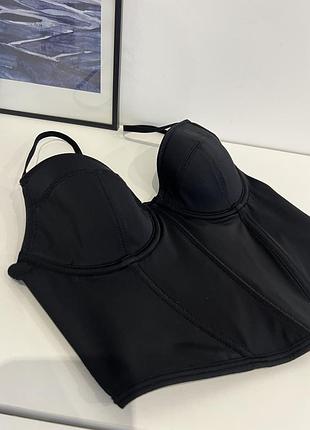 Корсет черный бельевой топ корсаж бюстье классический атласный закрытый