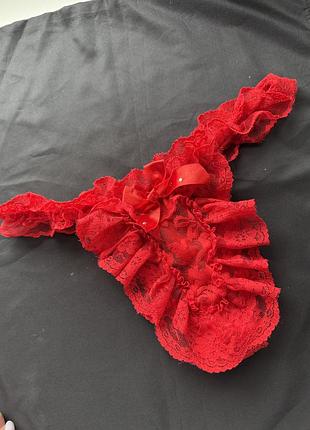 Трусики червоні мереживні з рюшами