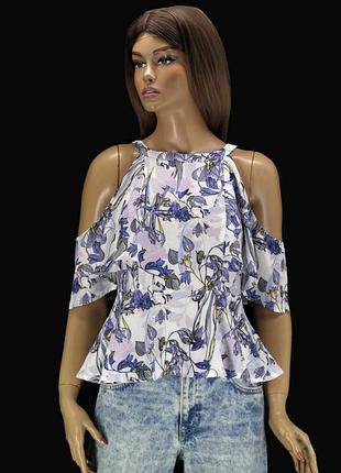 Брендовая блузка с открытыми плечами "if yooou" с цветочным принтом. размер l.