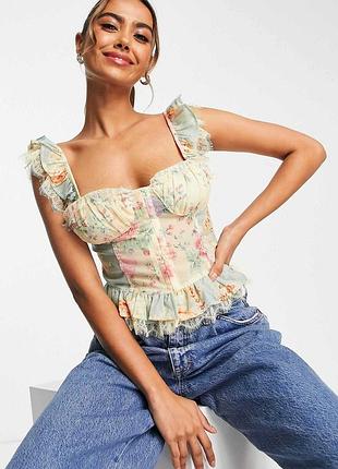Брендовий топ у корсетному стилі "asos" шифоновий з мереживом. розмір uk10/eur38.