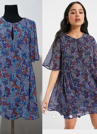 Платье tommy jeans с цветочным принтом и плиссе синего цвета, s
