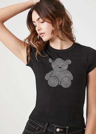 Женская футболка forever 21 с медвежонком тедди черная m (165/88a)