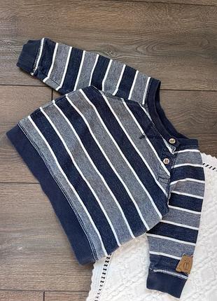 Реглан лонгслів світшот в полоску синій для хлопчика 9-12 міс 74 80 см