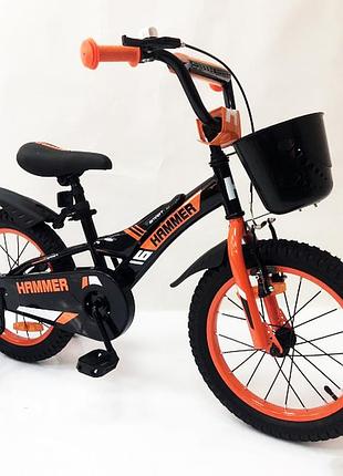 Дитячий двоколісний велосипед hammer smart h2021 20 дюймів із бічними колесами, кошиком