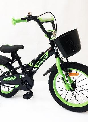 Дитячий двоколісний велосипед hammer smart h2021 20 дюймів із бічними колесами, кошиком
