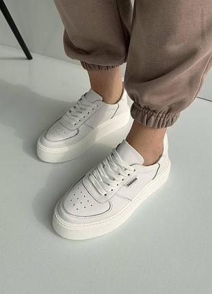 Женские белые кроссовки кеды из натуральной кожи, кроссовки на платформе кожаные 4974