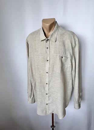 J.hampton and sons xxxl льняная рубашка бежевая 3xl длинный рукав лён летняя рубашка