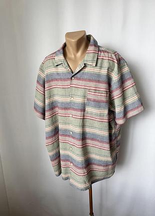 Next 4xl рубашка льняная хлопковая батал в полоску короткий рукав тенниска летняя пляжная