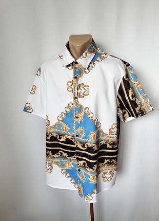 Shein мужская рубашка тенниска принт вензеля узоры в стиле люкс брендов барокко рококо