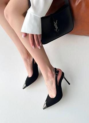 Женские туфли слингбеки с металлическим острым носиком